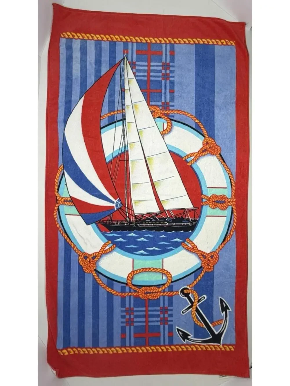 Vintage Franco 100% Cotton Colorful Sail Boat Nautical Beach Towel